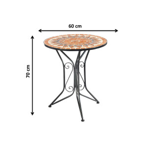 Table group mosaic 1 table around 2 folding chairs metal mosaic black terracotta
