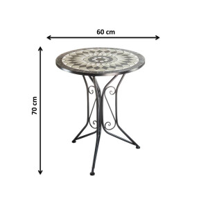 Gartentisch Metalltisch mit Mosaikplatte - H70 cm x D60 cm - grau