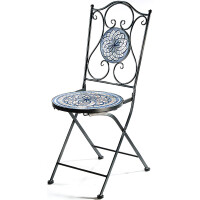 Gartenstuhl Klappstuhl Metallstuhl Dekostuhl - Mosaikoptik - weiß-blau – H 92 cm