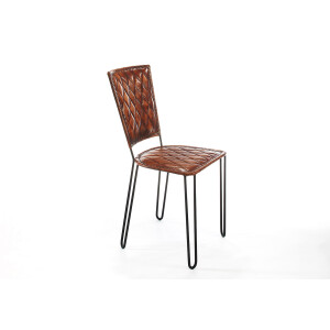 Stuhl mit gesteppter Lehne und Sitzfläche aus Leder braun und Metall