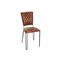 Stuhl mit gesteppter Lehne und Sitzfläche aus Leder braun und Metall