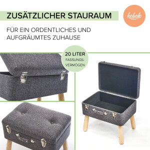 Kofferhocker Hocker Suitcase Polsterhocker aus Textil in Hellgrau