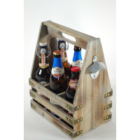 Flaschenträger für 6 Flaschen - mit Flaschenöffner - Holz