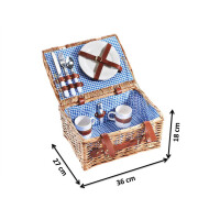 Picknickkorb Picknickkoffer -für 2 Personen- Weide - kariert blau - 36x27x18 cm