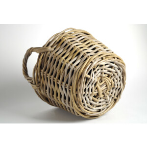 Plant round with a handle made of rattan Kubu gray with foil S/3