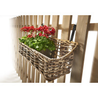 Balcony box made of rattan cubu gray loosely braided with 2 metal hooks