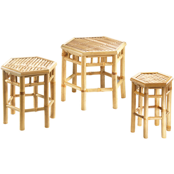 Flower stools 6-corner bamboo set with three sizes